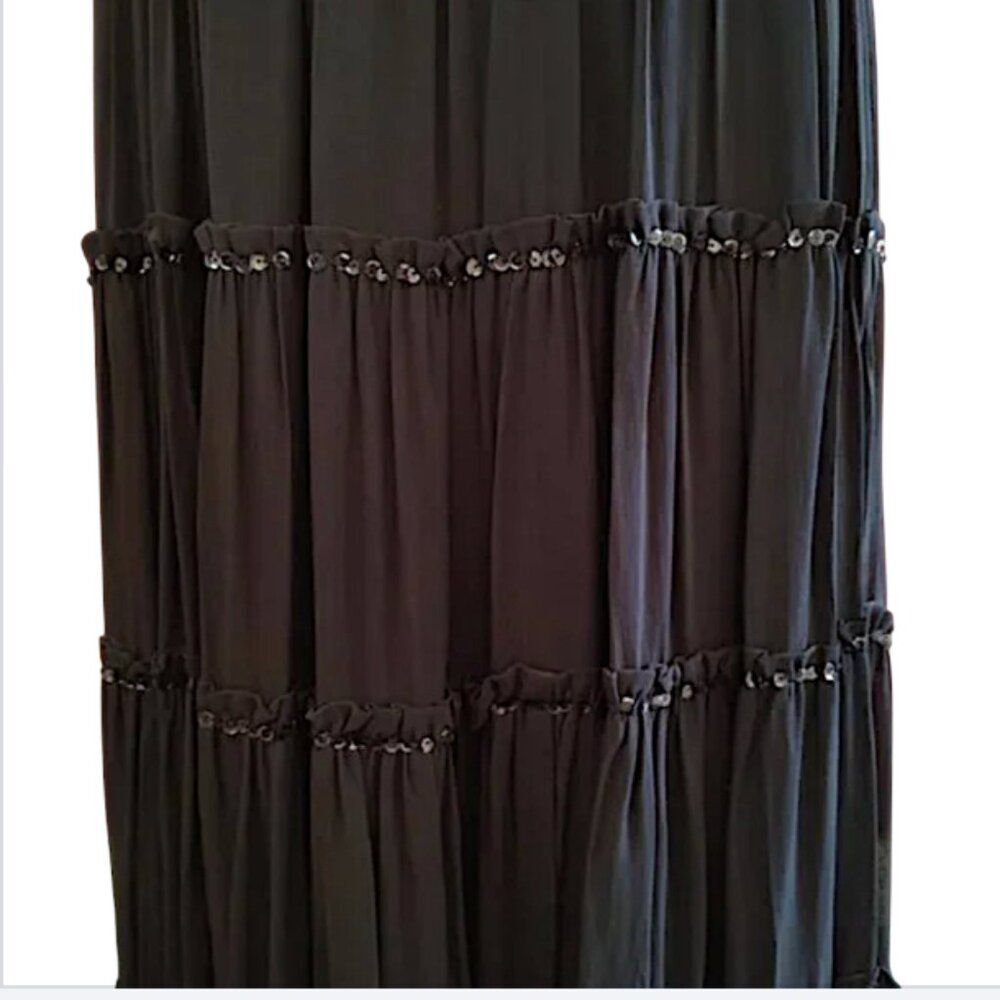 Haven Bleu Anthropologie Black Multi Layered Sequins Boho Maxi Skirt Size S NWT - Picture 4 of 8